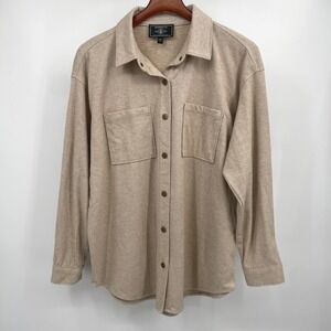 GH Bass & Co Mens Large Tan Knit Snap Front Soft Shacket Shirt Jacket Pocket